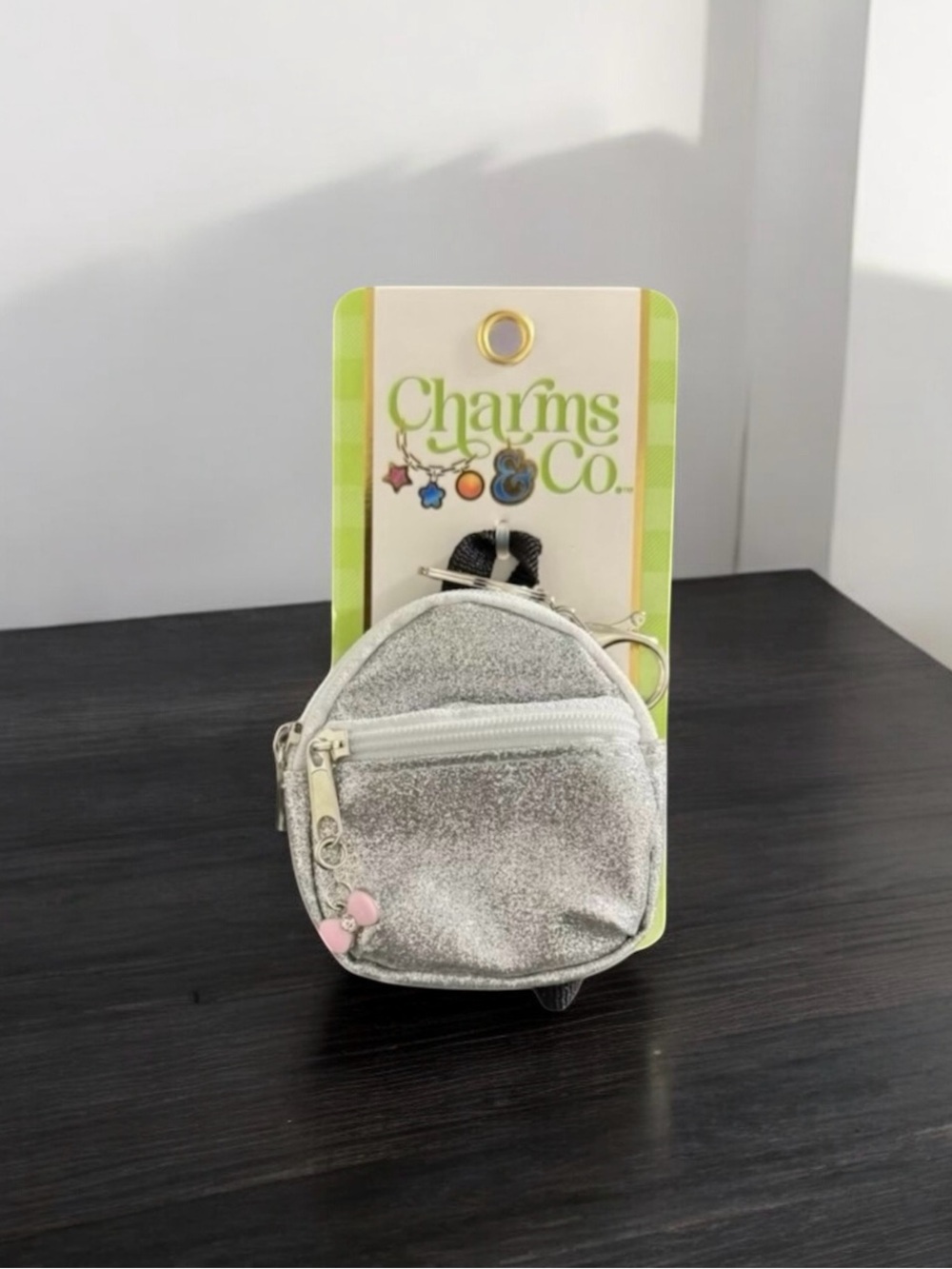 Charms & Co Silver Glitter Mini Backpack Keychain